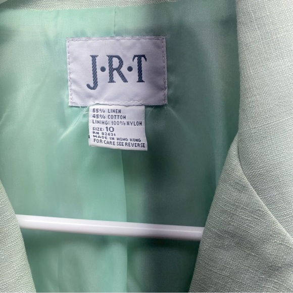 Vintage 80’s Casual Linen Longline Blazer SZ M Oversized Pastel Green - Picture 3 of 5